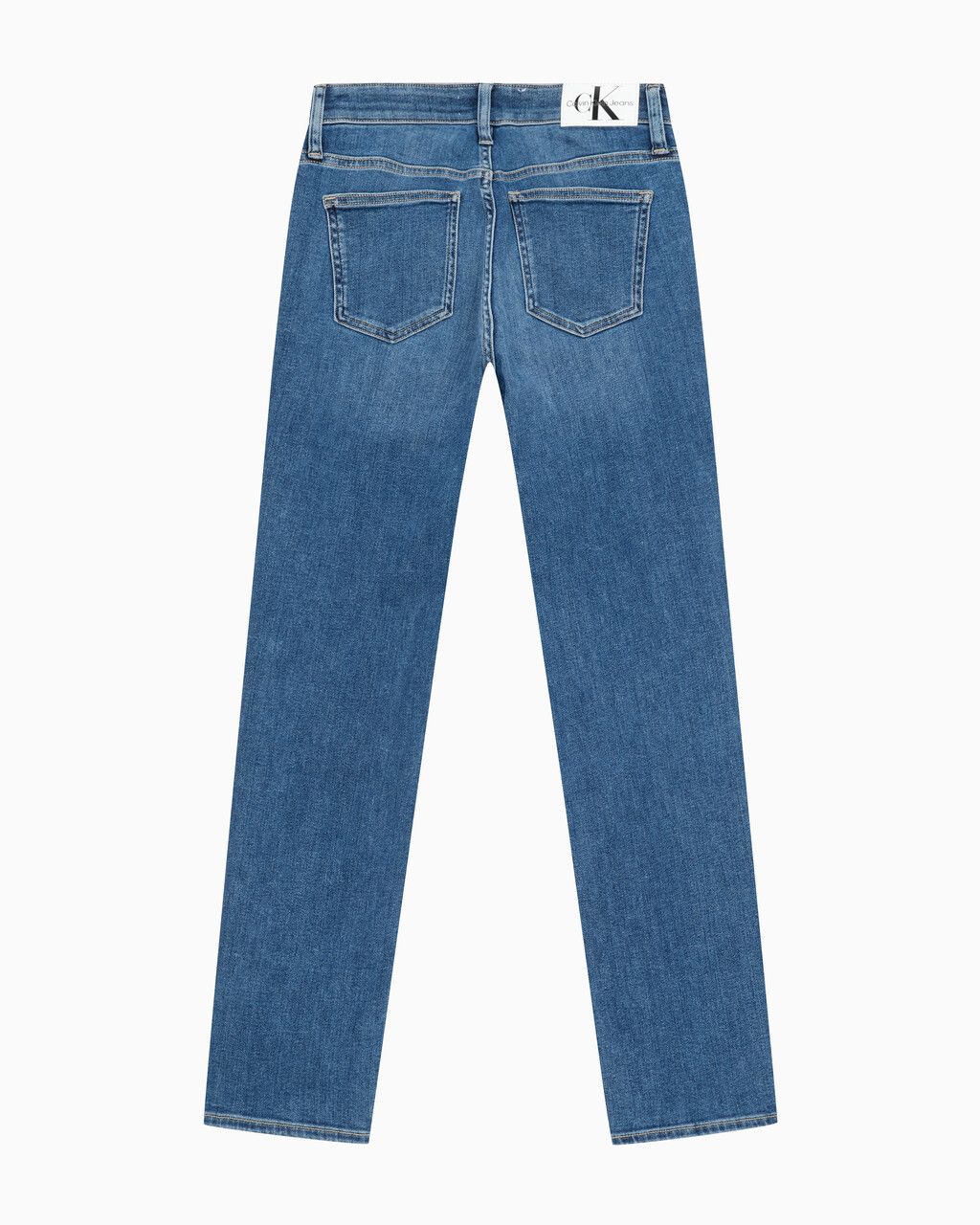Buy 여성 하이라이즈 슬림 스트레이트핏 다크블루 데님 in color MID BLUE BACK EMBRO