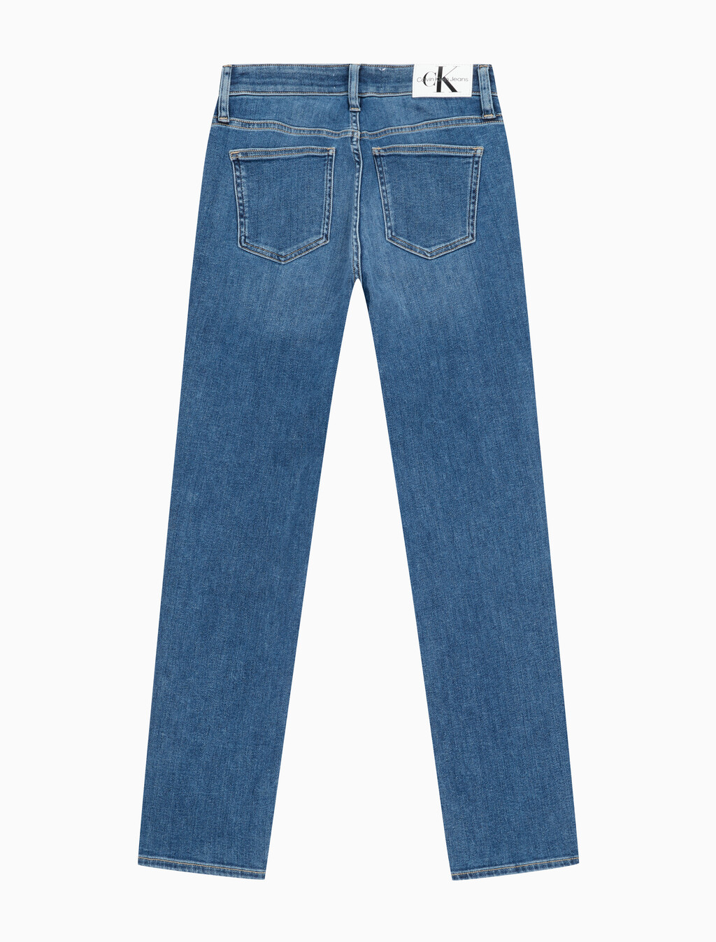 Buy 여성 하이라이즈 슬림 스트레이트핏 다크블루 데님 in color MID BLUE BACK EMBRO