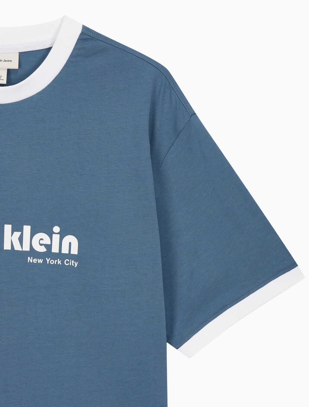 Buy 남성 릴렉스핏 레트로 로고 링거 반팔 티셔츠 in color BLUEFIN