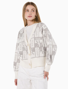 Buy 여성 투웨이 브이넥 AOP 크롭 가디건 in color GREY