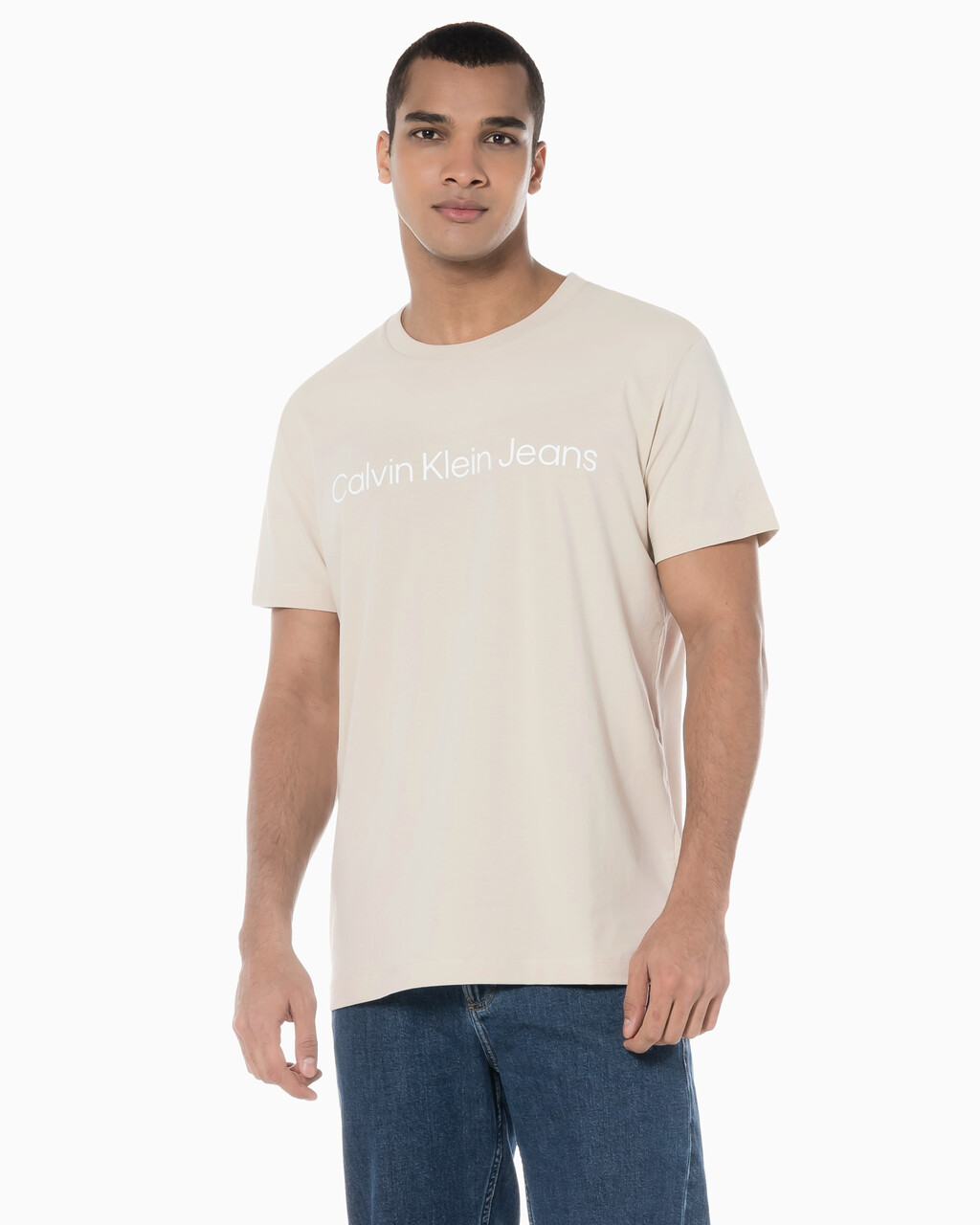 Buy 남성 레귤러핏 인스티튜셔널 로고 스트레치 반팔 티셔츠 in color CLASSIC BEIGE