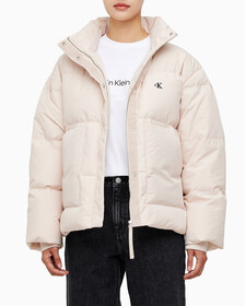 Buy 여성 숏 렝스 스탠드 카라 푸퍼 다운 재킷 in color PINK BEIGE