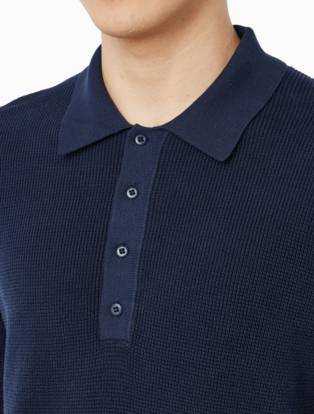 Buy 코튼 와플 폴로 칼라 스웨터 in color DARK SAPPHIRE