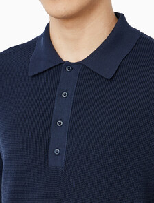 Buy 코튼 와플 폴로 칼라 스웨터 in color DARK SAPPHIRE