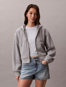 Buy 여성 릴렉스 크롭 집업 후디 스웻셔츠 in color HEROIC GREY HEATHER