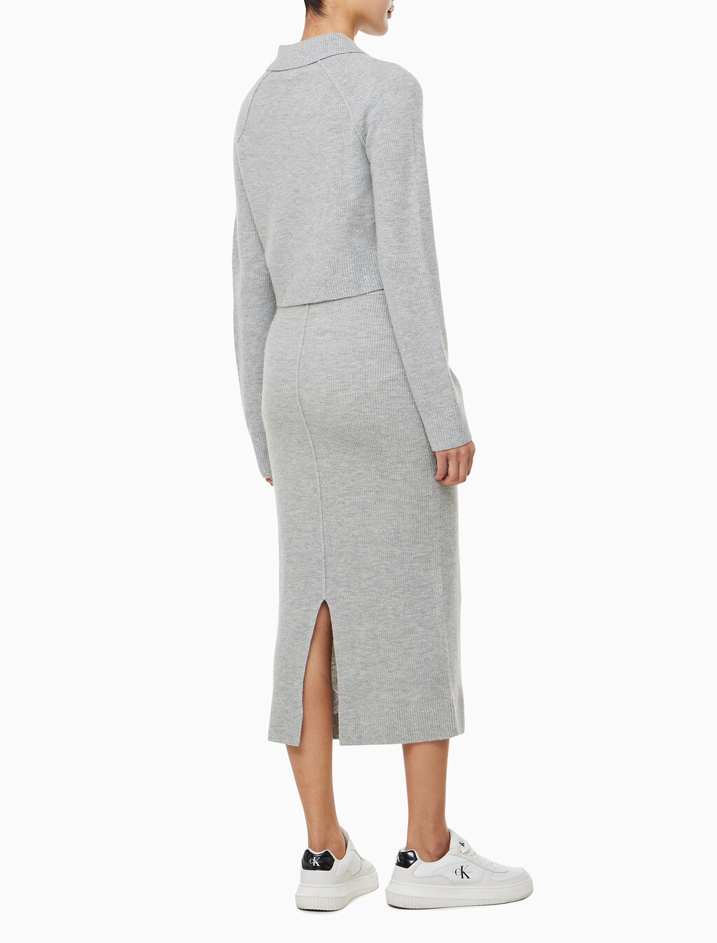 Buy 여성 하이라이즈 스웨터 미디 스커트 in color LIGHT GREY HEATHER