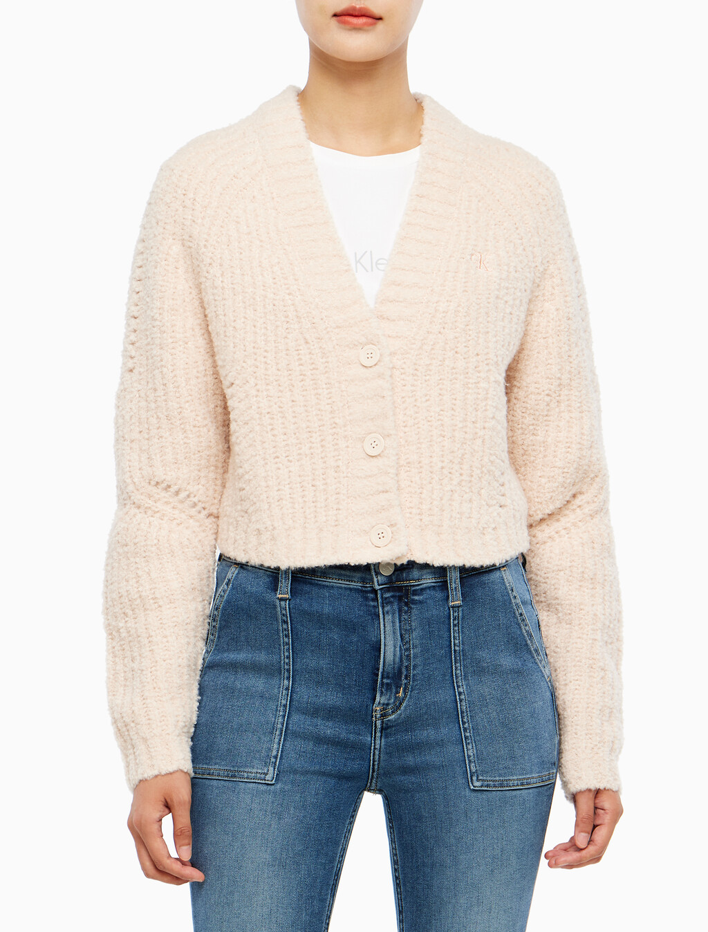 Buy 여성 크롭 케이블 가디건 in color PINK BEIGE