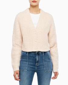 Buy 여성 크롭 케이블 가디건 in color PINK BEIGE
