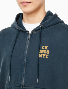 Buy 남성 워시드 프리미엄 빈티지 로고 후드집업 in color Navy