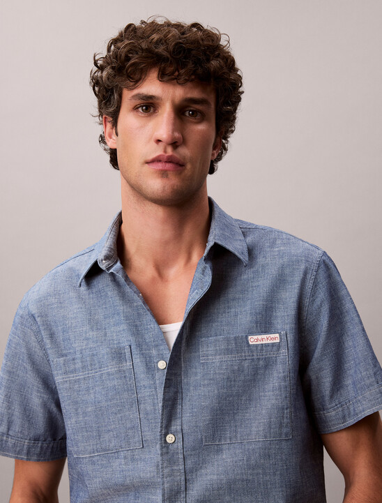 샴브레이 클래식 숏슬리브 셔츠