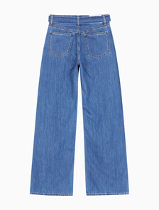 Buy 여성 하이라이즈 와이드핏 미드블루 데님 in color MID BLUE BACK EMBRO