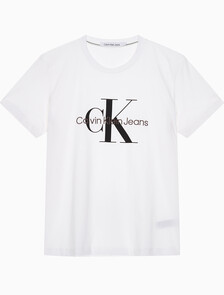 Buy 남성 레귤러핏 모노그램 엠브로이더리 로고 반팔 티셔츠  in color BRIGHT WHITE