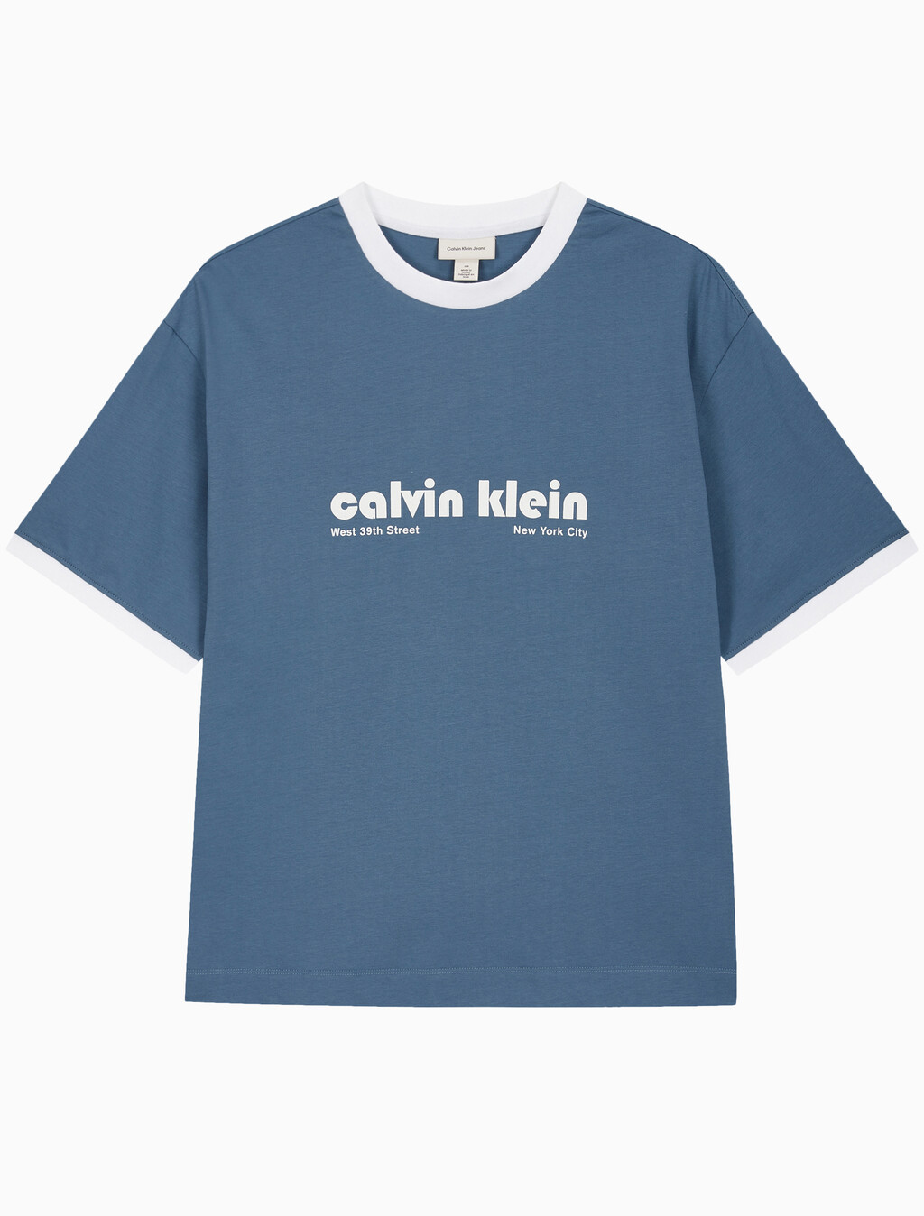 Buy 남성 릴렉스핏 레트로 로고 링거 반팔 티셔츠 in color BLUEFIN