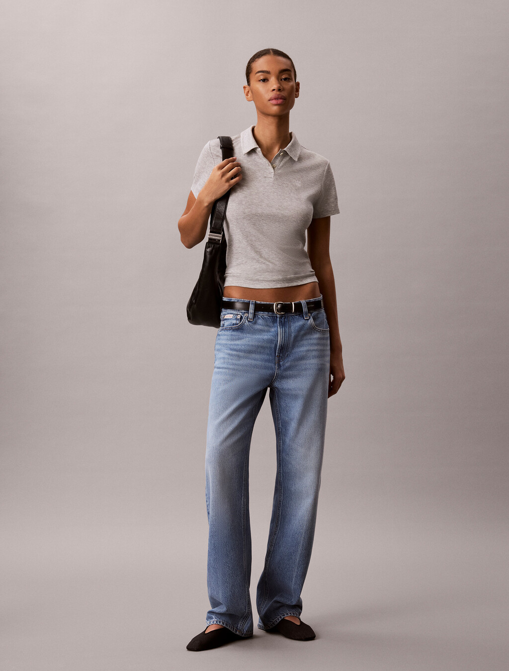 Buy 여성 드레이피 피케 폴로 in color GREY HEATHER