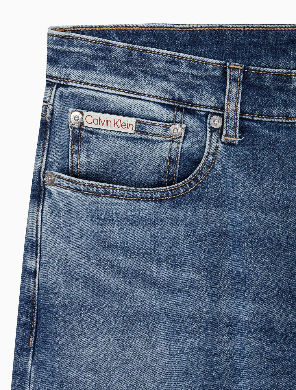 Buy 남성 어센틱 스트레이트핏 미드블루 기모 데님 in color MID BLUE BACK EMBRO