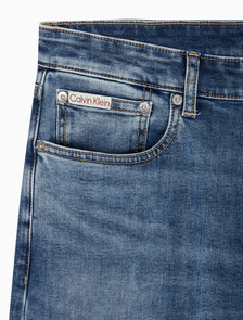 Buy 남성 어센틱 스트레이트핏 미드블루 기모 데님 in color MID BLUE BACK EMBRO