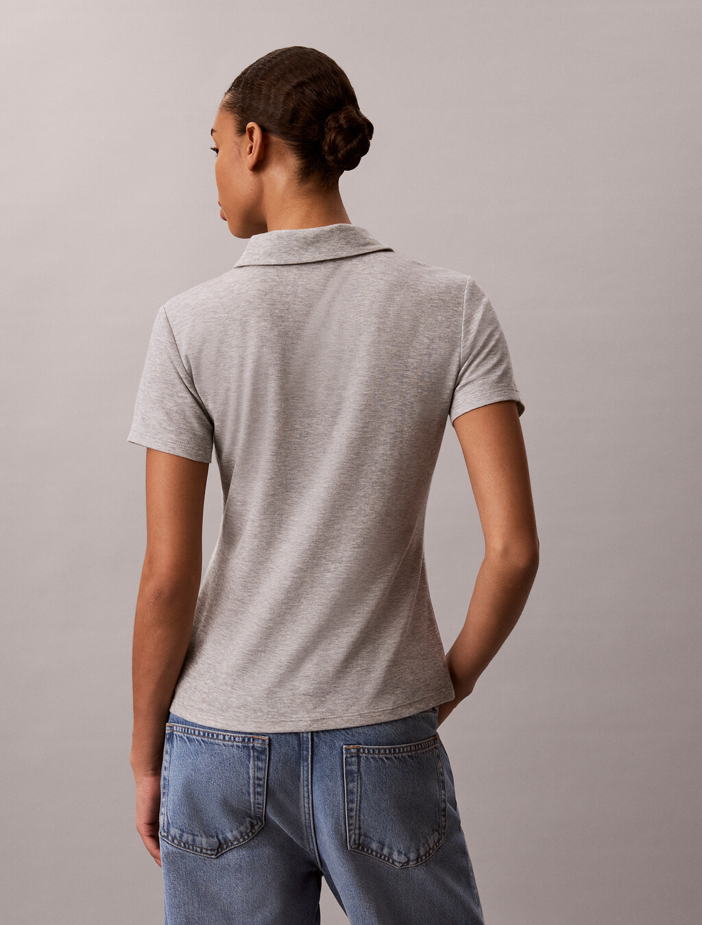 Buy 여성 드레이피 피케 폴로 in color GREY HEATHER