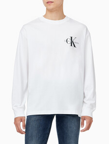 Buy 남녀공용 릴렉스핏 모노그램 로고 긴팔 티셔츠 in color BRIGHT WHITE