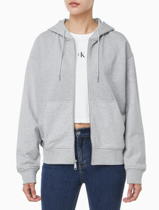 Buy 여성 아카이브 로고 프렌치 테리 풀집업 후디 in color Grey