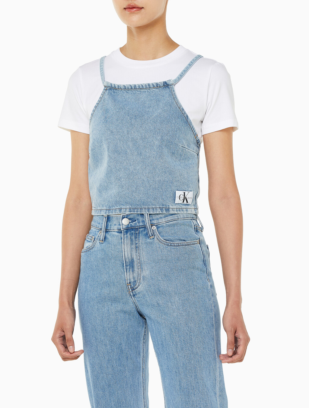 Buy 여성 타이 디테일 숏 탑 in color CHALKY BLUE