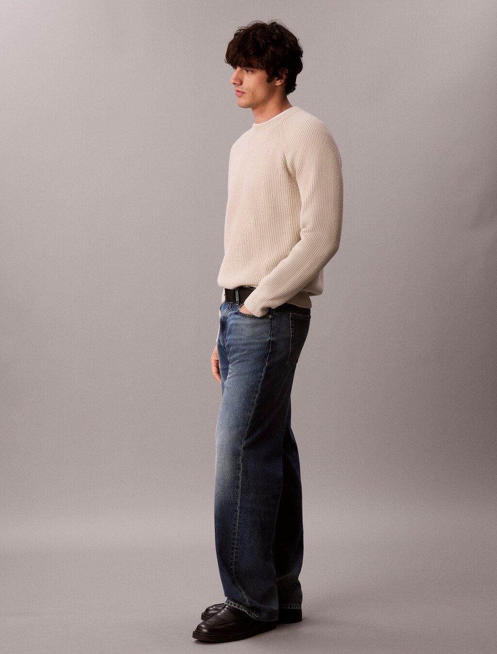Buy 남성 울 블렌드 래글런 크루넥 스웨터 in color MOONSTRUCK