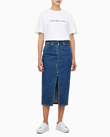 Buy 여성 맥시 데님 스커트 in color MID BLUE BACK EMBRO