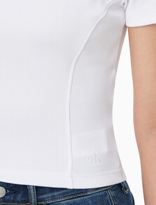 Buy 여성 슬림핏 컷 오프 크롭 반팔 티셔츠 in color BRILLIANT WHITE