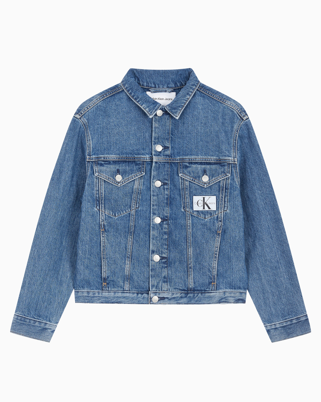 Buy 여성 모노그램 뱃지 데님 자켓 in color MID BLUE BACK EMBRO