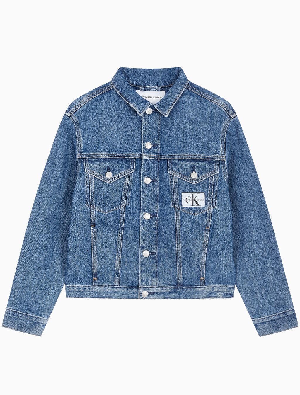 Buy 여성 모노그램 뱃지 데님 자켓 in color MID BLUE BACK EMBRO