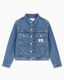 Buy 여성 모노그램 뱃지 데님 자켓 in color MID BLUE BACK EMBRO