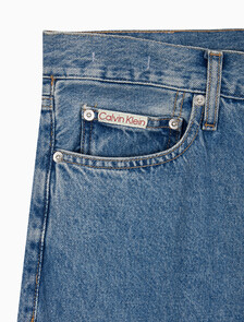 Buy 남성 스탠다드 스트레이트핏 스톤블루 데님 in color MID BLUE BACK EMBRO