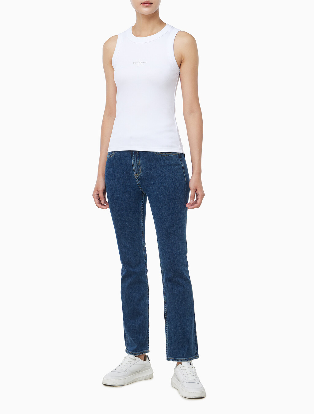 Buy 여성 모노그램 립 슬리브리스 in color BRILLIANT WHITE