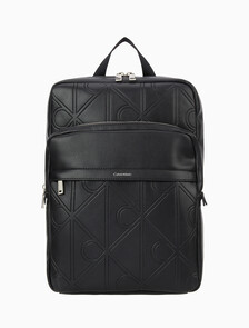 Buy 남성 라지 엠보스드 엠블럼 슬림 스퀘어 백팩 in color BLACK