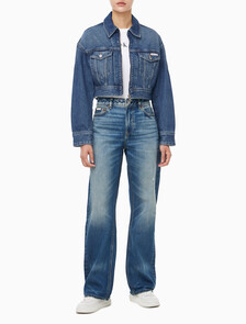 Buy 여성 크롭 미드 블루 데님 자켓 in color denim