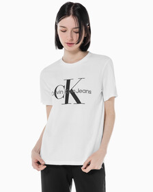 Buy 여성 스트레이트핏 모노그램로고 크루넥 반팔 티셔츠 in color BRIGHT WHITE