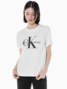 Buy 여성 스트레이트핏 모노그램로고 크루넥 반팔 티셔츠 in color BRIGHT WHITE