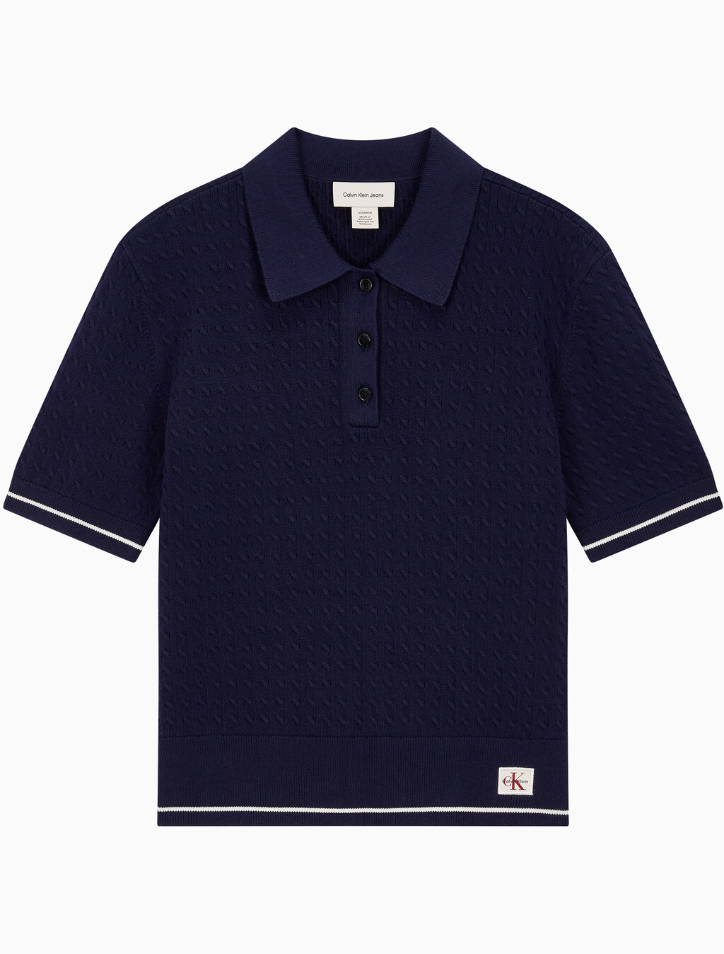 Buy 여성 우븐라벨 크롭드 케이블 스웨터 in color Evening Blue