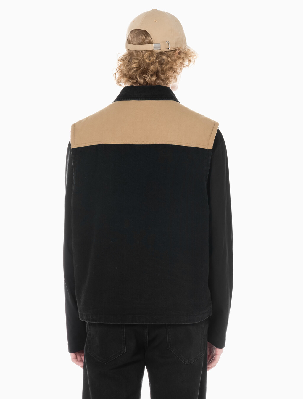 Buy 남성 캔버스 포켓 데님 베스트 in color WASHED BLACK LOGO LACE