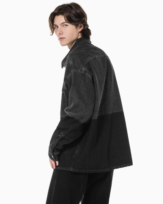 남성 오버사이즈 유틸리티 블랙 데님 셔츠 재킷