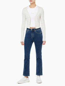 Buy 여성 우븐라벨 베이비립 가디건 in color VANILLA HEATHER