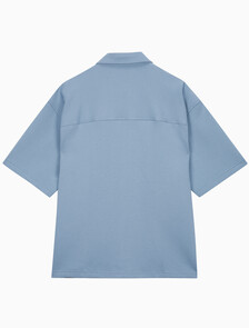 Buy 남성 릴렉스핏 텍스처 피케 반팔 오버 셔츠 in color BLUE