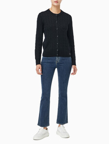 Buy 여성 울 케이블 크루넥 가디건 in color BLACK