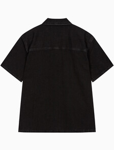 Buy 남성 데님 캠프 반팔 셔츠 in color WASHED BLACK LOGO LACE