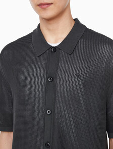 Buy 남성 레귤러핏 메쉬 버튼 반팔 스웨터 in color PIRATE BLACK