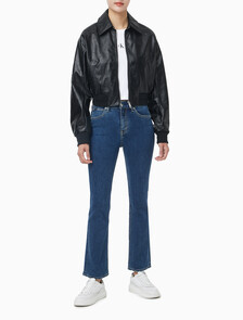 Buy 여성 크롭 크링클 레더 폭스 레더 자켓 in color BLACK