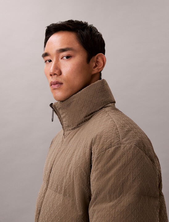 남성 나일론 리버서블 올오버프린트 다운 푸퍼 자켓