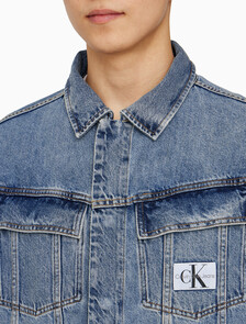 Buy 남성 박시 데님 자켓 in color MID BLUE BACK EMBRO