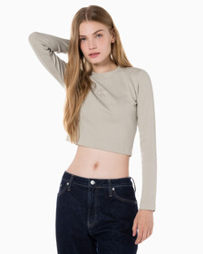Buy 여성 롱슬리브 모노그램 베이비 티 in color BEIGE