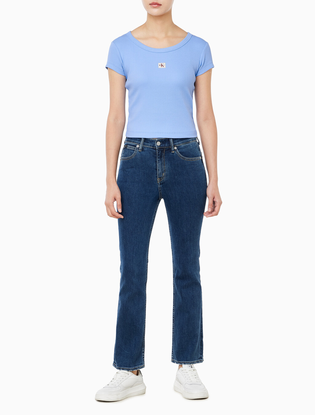 Buy 여성 우븐라벨 베이비립 티 in color Deep Indigo Blue