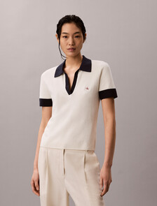 Buy 여성 우븐라벨 폴로 in color TOFU